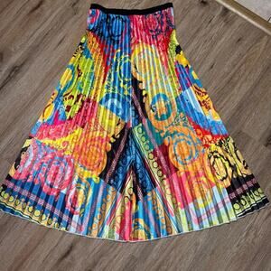 Colorful Baroque Scarf Print Pleated Midi Skirt Elastic Waist Unbranded S/M